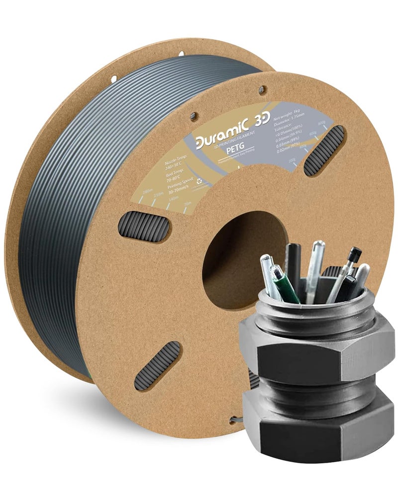DURAMIC 3D PETG Filament 1.75mm Silver, 3D Printing Filament 1kg Spool(2.2lbs), Silver Filament 1.75mm Dimensional Accuracy +/- 0.05 mm Non-Tangling Non-Clogging Non-Stringing - Image 1